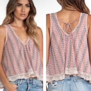Free People Tank Top V-Neck Tie-Back Chiffon Women’s Small Flowy Patterned